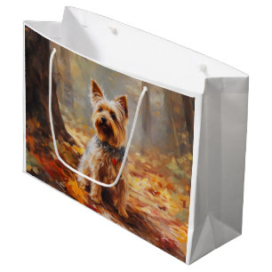 Yorkshire Terrier im Herbstlaub Fall Inspiriert Große Geschenktüte