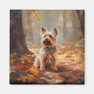Yorkshire Terrier im Herbstlaubfall inspiriert Magnet