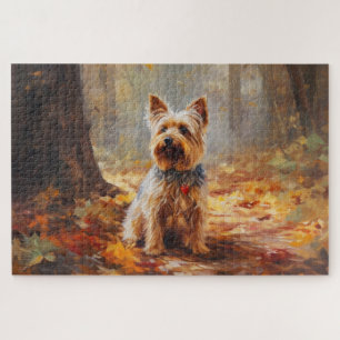 Yorkshire Terrier im Herbstlaubfall inspiriert Puzzle