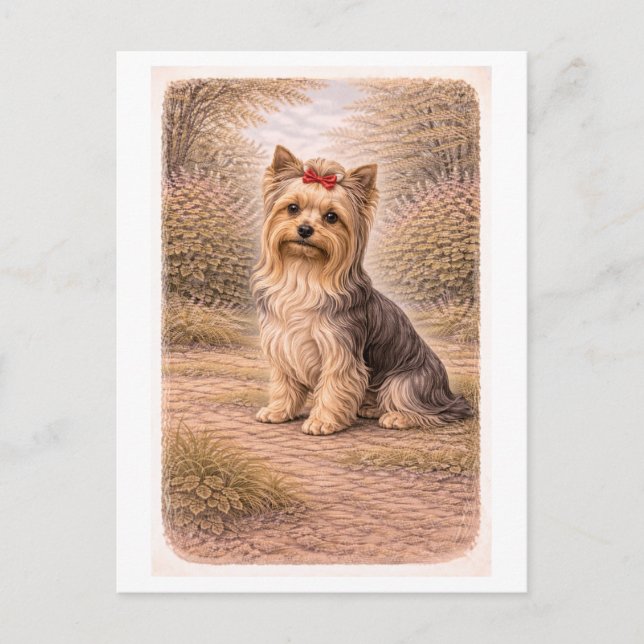 Yorkshire Terrier im Vintage-Stil Postkarte (Vorderseite)