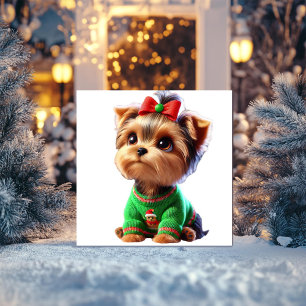 Yorkshire Terrier im Weihnachtssüßer Feiertagskarte