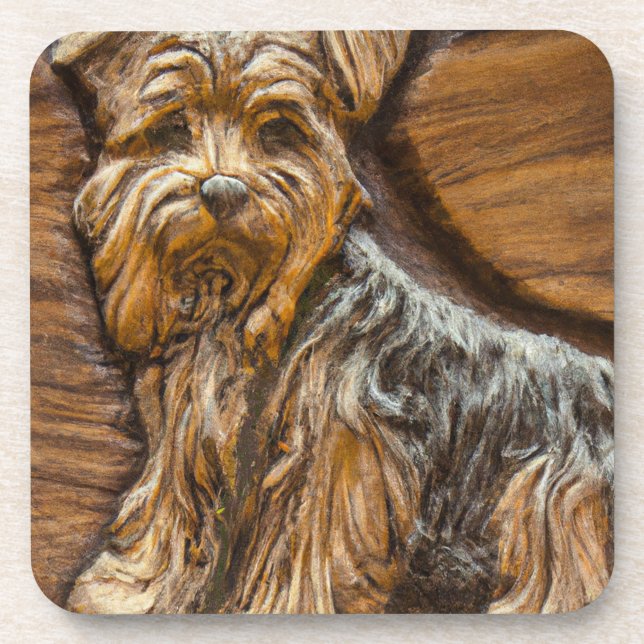 Yorkshire Terrier Imitats Wood Carving Getränkeuntersetzer (Vorderseite)