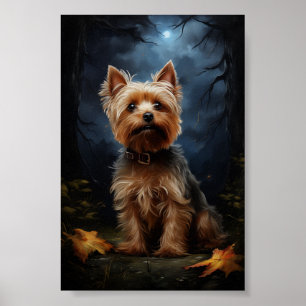 Yorkshire Terrier in mondbeleuchteter Nacht Poster