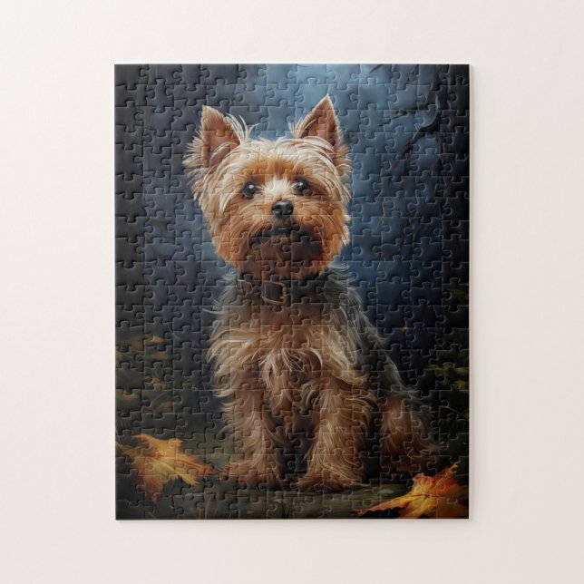 Yorkshire Terrier in mondbeleuchteter Nacht Puzzle (Vertikal)