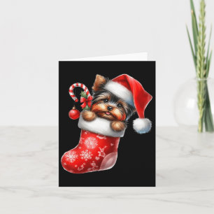 Yorkshire Terrier in Sock Christmas Weihnachtsmann Karte