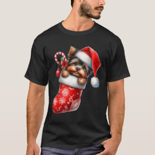 Yorkshire Terrier in Sock Christmas Weihnachtsmann T-Shirt