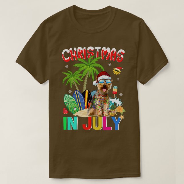 Yorkshire Terrier in Weihnachtsmannmütze Sonnenbri T-Shirt (Design vorne)