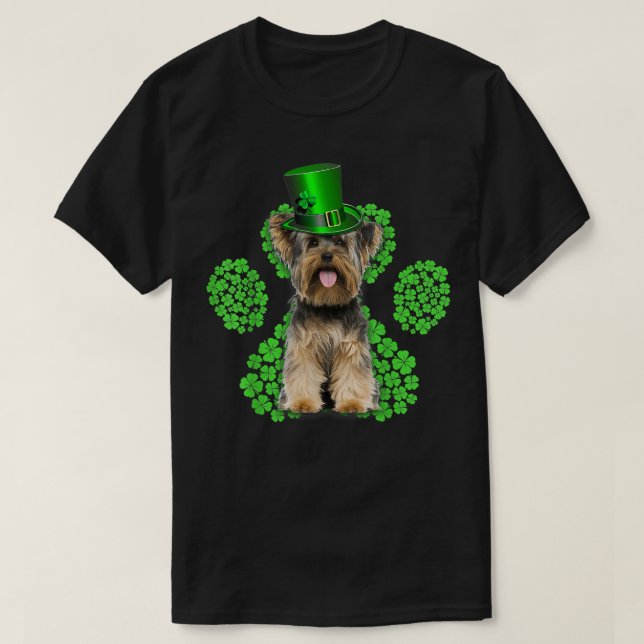 Yorkshire Terrier Kleeblatt Paw Clovers St Patrick T-Shirt (Design vorne)