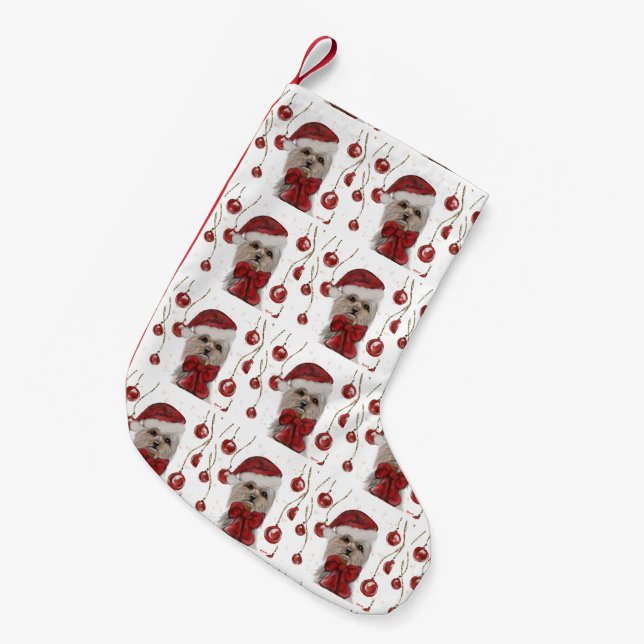 YORKSHIRE TERRIER  KLEINER WEIHNACHTSSTRUMPF (Vorderansicht (hängend))