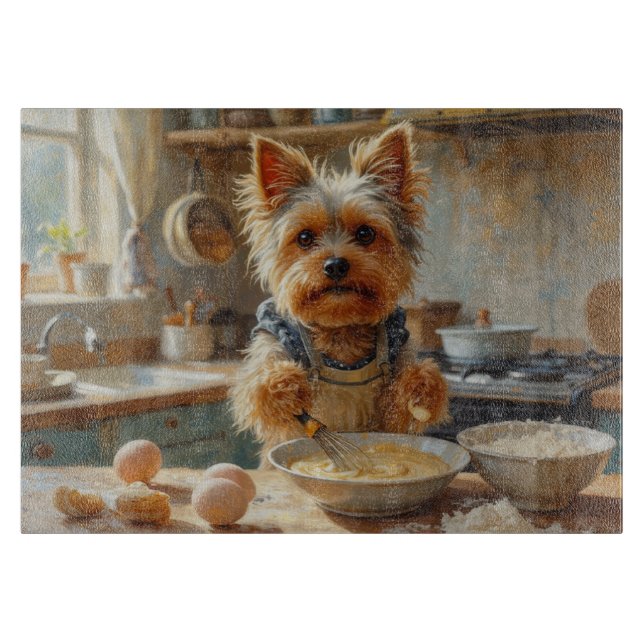 Yorkshire Terrier Kochen in der Küche Schneidebrett (Vorderseite)