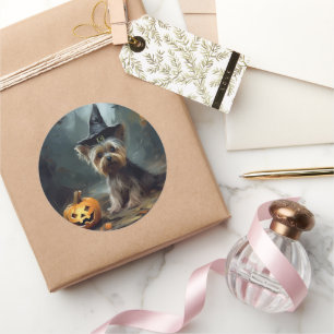 Yorkshire Terrier Kürbisse Halloween Gruselig  Runder Aufkleber