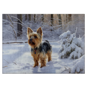 Yorkshire Terrier Lass es schneien Weihnachten Schneidebrett