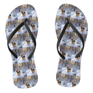 Yorkshire Terrier Let It Snow Christmas Flip Flops