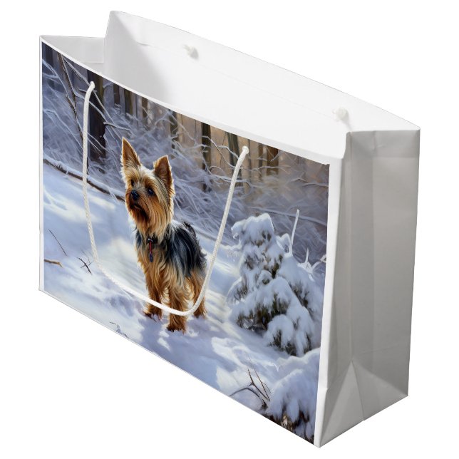 Yorkshire Terrier Let It Snow Christmas Große Geschenktüte (Vorderseite Schrägansicht)