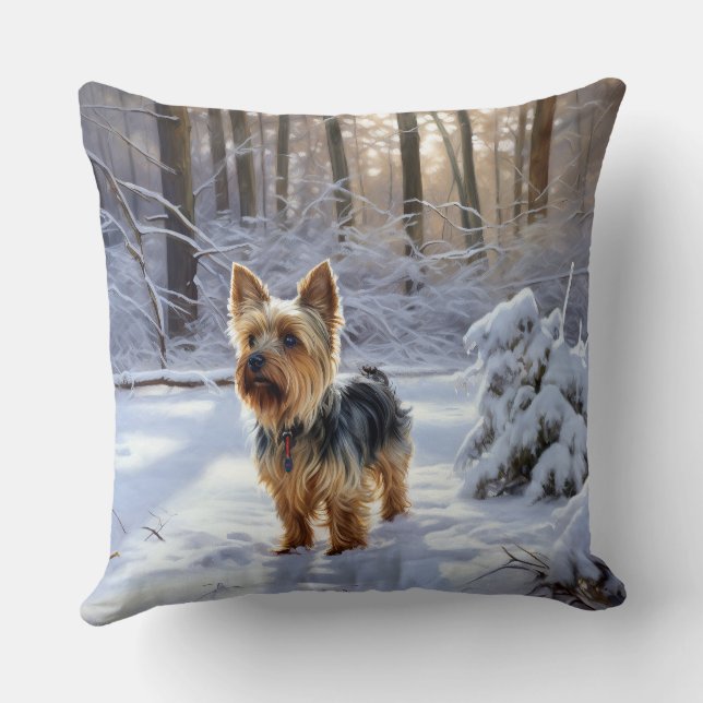 Yorkshire Terrier Let It Snow Christmas Kissen (Rückseite)