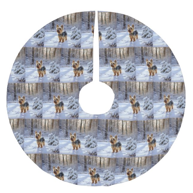 Yorkshire Terrier Let It Snow Christmas Polyester Weihnachtsbaumdecke (Vorderseite)