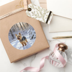 Yorkshire Terrier Let It Snow Christmas Runder Aufkleber