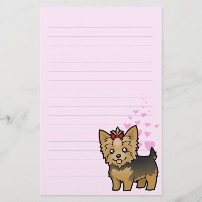 Yorkshire-Terrier-Liebe (kurzes Haar mit Bogen) Briefpapier (Vorderseite)