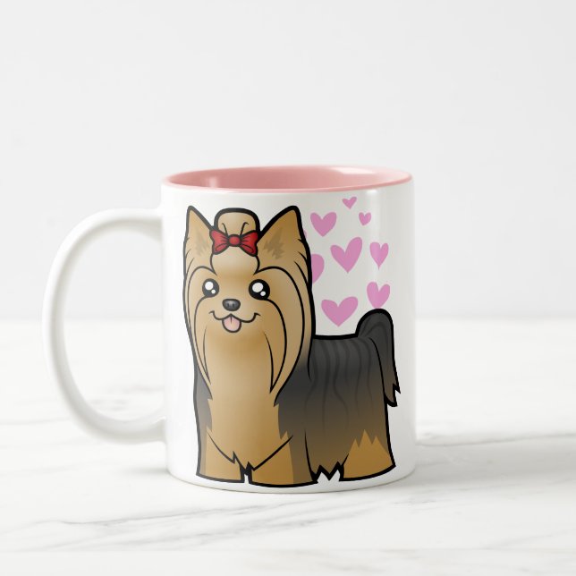 Yorkshire-Terrier-Liebe (langes Haar mit Bogen) Zweifarbige Tasse (Links)