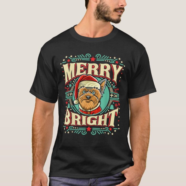 Yorkshire Terrier Merry Bright Christmas Santa Cla T-Shirt (Vorderseite)