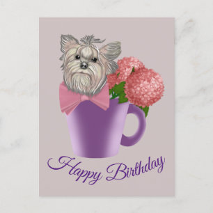 Yorkshire Terrier mit Blume Happy Birthday Postkarte