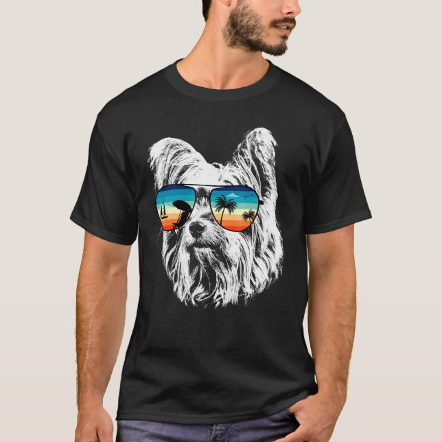 Yorkshire Terrier mit Brille Sonnenbrille Retro St T-Shirt (Vorderseite)