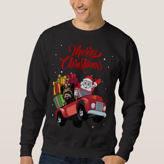 Yorkshire Terrier mit dem Weihnachtsmann in Red Tr Sweatshirt (Vorderseite)