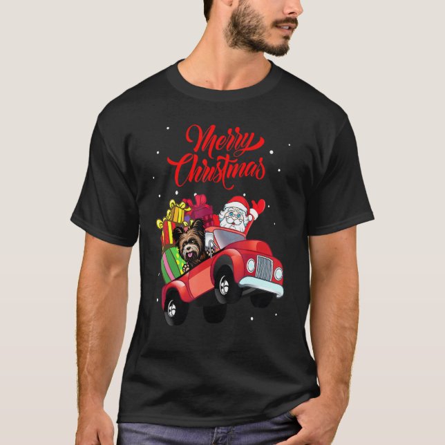 Yorkshire Terrier mit dem Weihnachtsmann in Red Tr T-Shirt (Vorderseite)