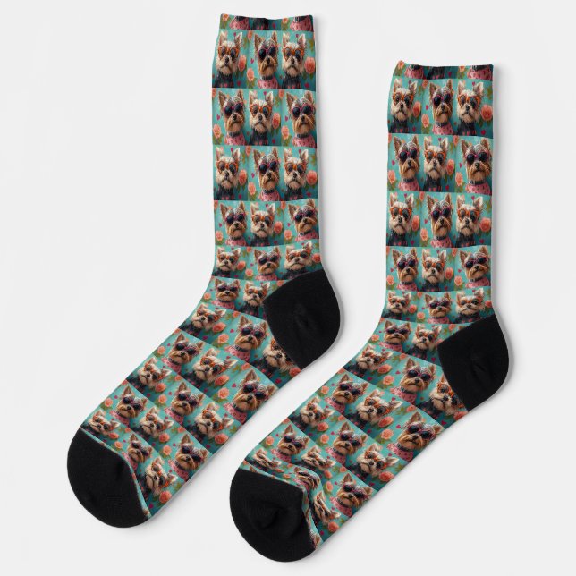 Yorkshire Terrier mit Herz-Rose Valentinstag Socken (Linkes Detail)