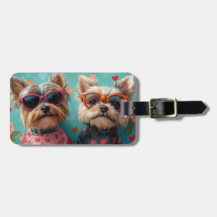 Yorkshire Terrier mit Herz Rosen Valentinstag Gepäckanhänger