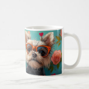 Yorkshire Terrier mit Herz Rosen Valentinstag Kaffeetasse