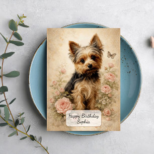Yorkshire Terrier mit Rosen Karte