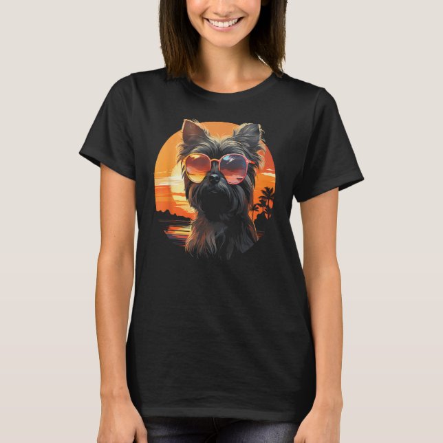 Yorkshire Terrier mit Sonnenbrille Retro Sunset Vi T-Shirt (Vorderseite)