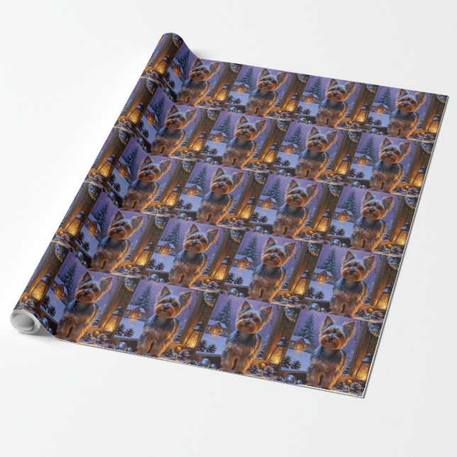Yorkshire Terrier mit Weihnachtslichtern Urlaub Geschenkpapier (Ungerollt)