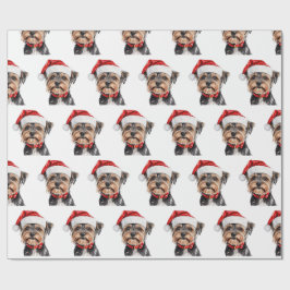 Yorkshire Terrier mit Weihnachtsmannmütze Geschenkpapier