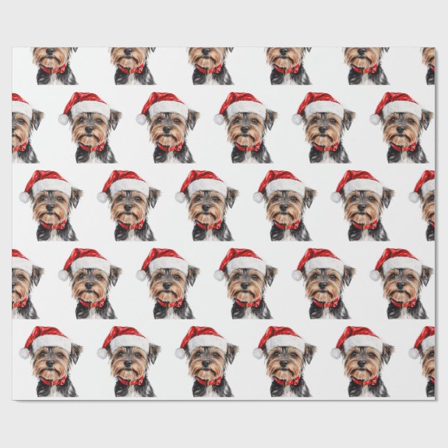 Yorkshire Terrier mit Weihnachtsmannmütze Geschenkpapier (Flach)