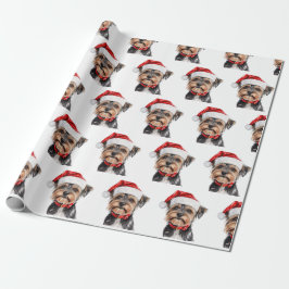 Yorkshire Terrier mit Weihnachtsmannmütze Geschenkpapier