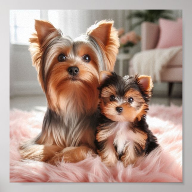 Yorkshire Terrier Mom und ihr Welpe Poster (Vorne)