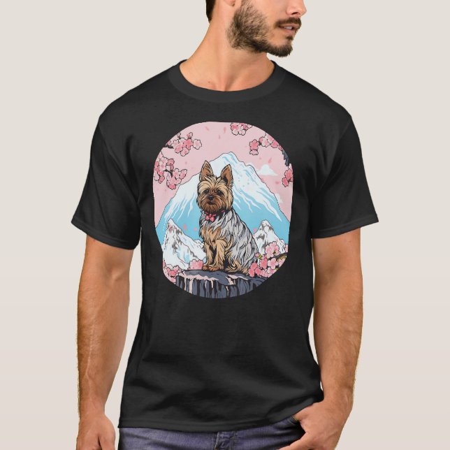 Yorkshire Terrier Mount Fuji Funny Dog Sehenswürdi T-Shirt (Vorderseite)