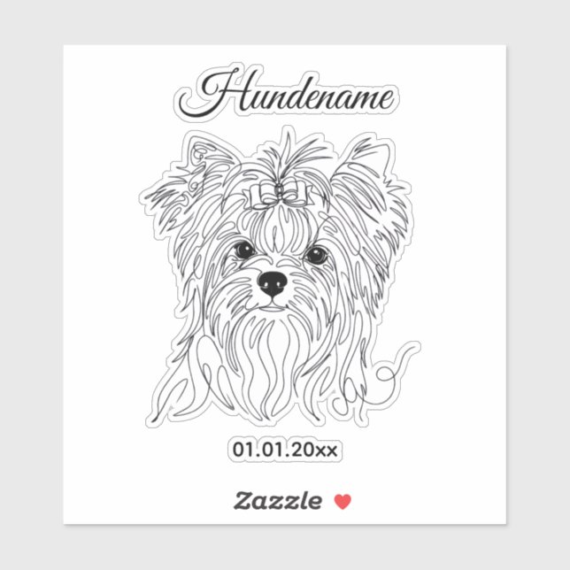 Yorkshire Terrier one line art customizable dog Aufkleber (Blatt)