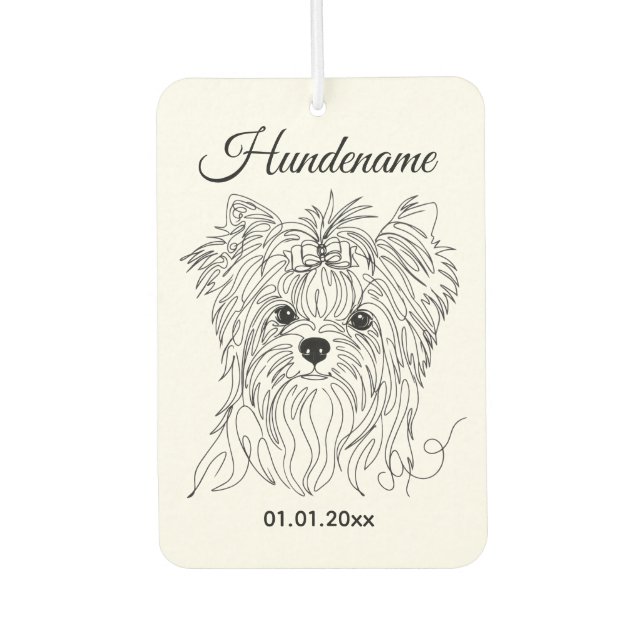 Yorkshire Terrier one line art customizable dog Autolufterfrischer (Vorderseite)