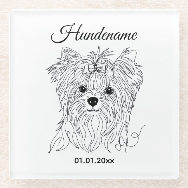 Yorkshire Terrier one line art customizable dog Glasuntersetzer (Vorderseite)