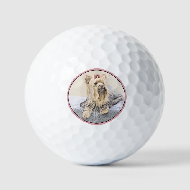 Yorkshire Terrier Painting - Niedliche Original Do Golfball (Vorderseite)