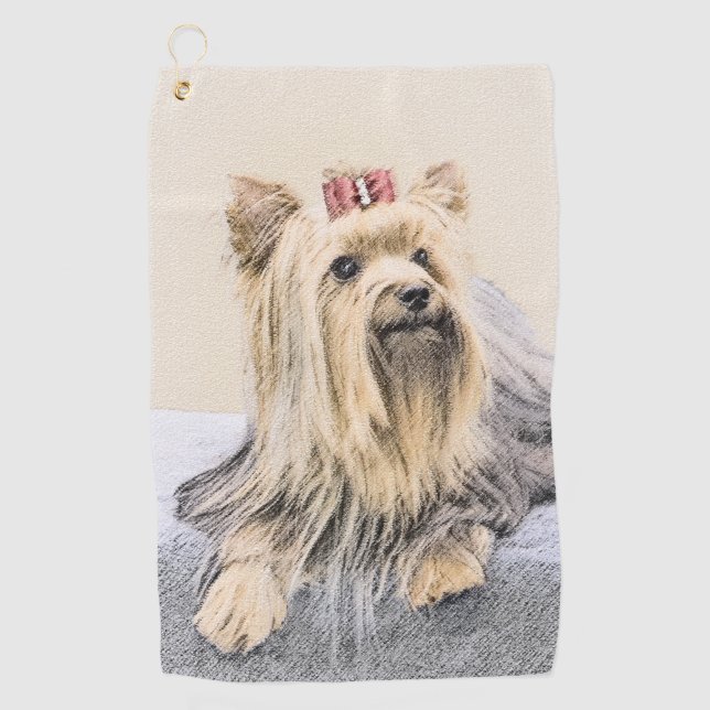 Yorkshire Terrier Painting - Niedliche Original Do Golfhandtuch (Vorderseite)