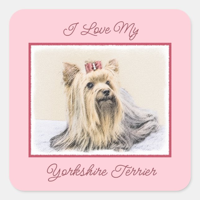 Yorkshire Terrier Painting - Niedliche Original Do Quadratischer Aufkleber (Vorderseite)