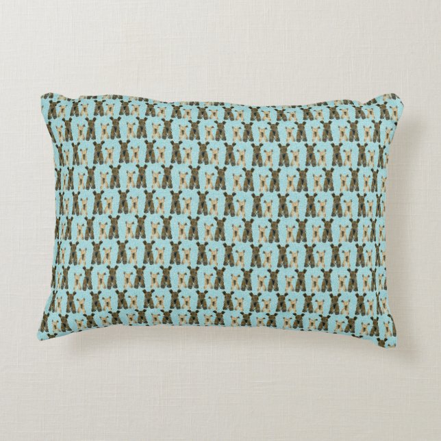 Yorkshire Terrier Pattern im Aquamarinen Dekokissen (Rückseite)