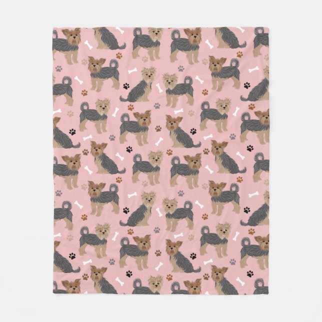 Yorkshire Terrier Paws and Bones Yorkie Dog Fleecedecke (Vorderseite)