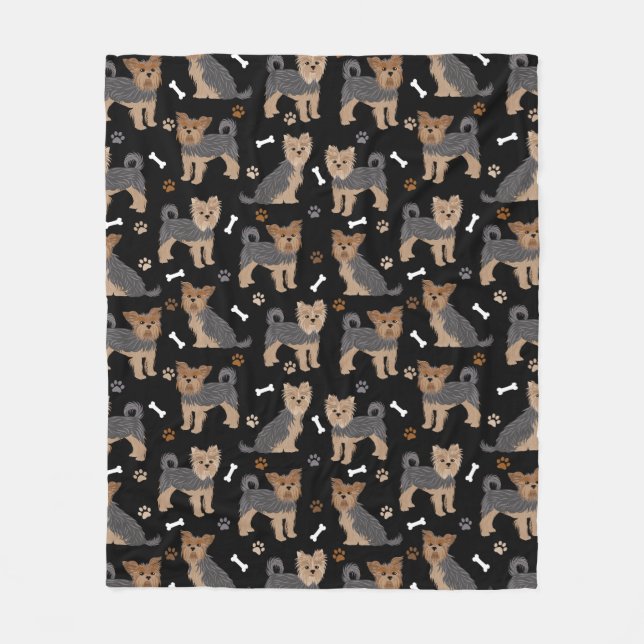 Yorkshire Terrier Paws and Bones Yorkie Dog Fleecedecke (Vorderseite)