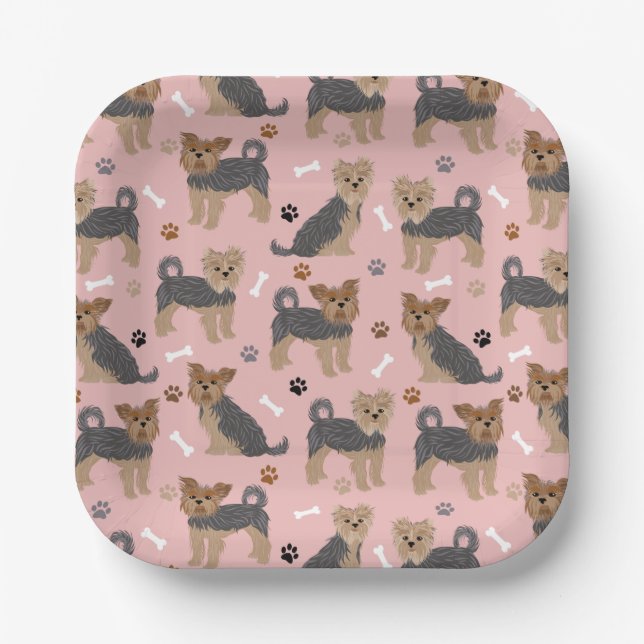 Yorkshire Terrier Paws and Bones Yorkie Dog Pappteller (Vorderseite)