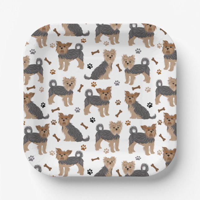 Yorkshire Terrier Paws and Bones Yorkie Dog Pappteller (Vorderseite)